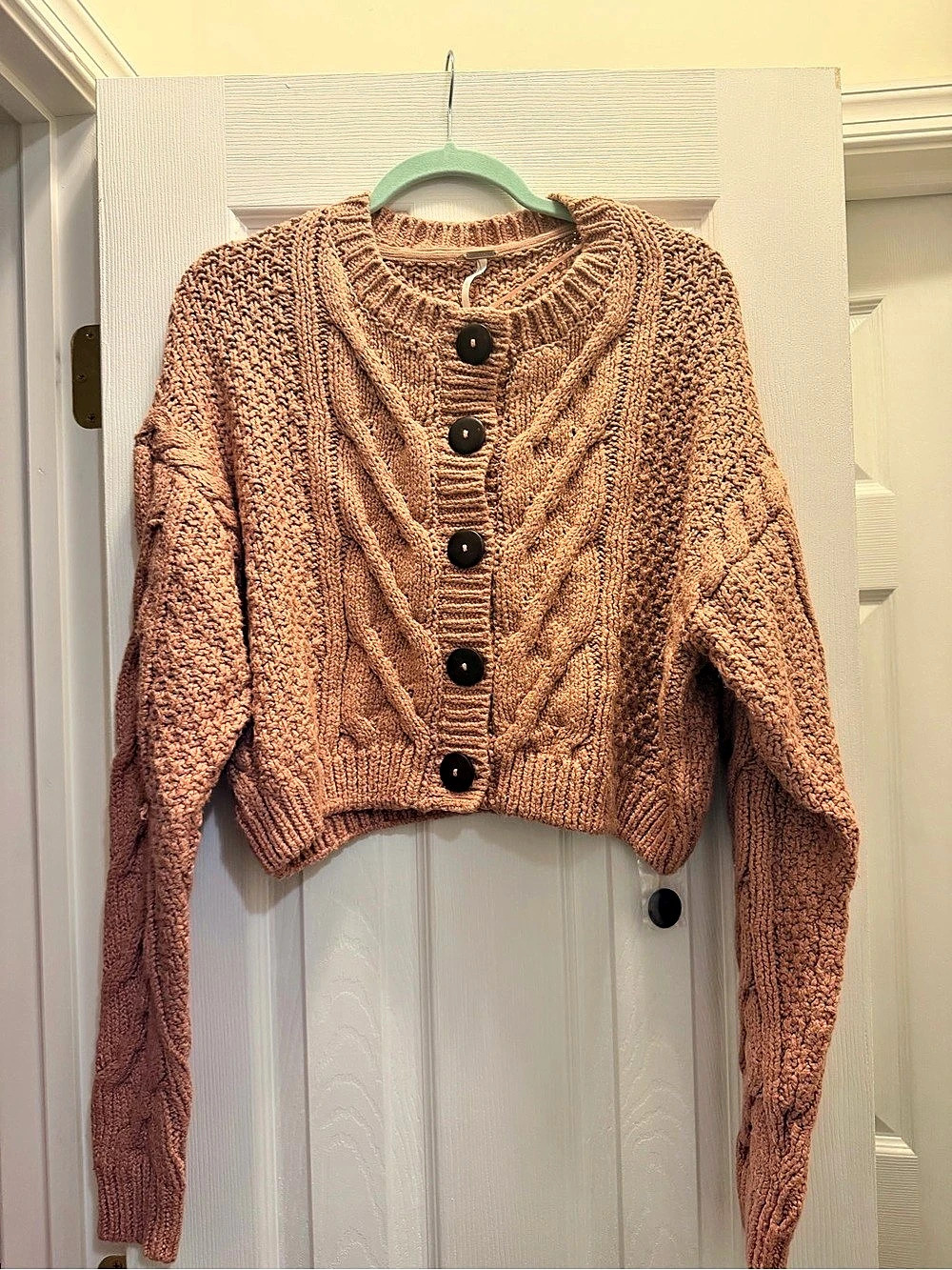 Free people Cable Knit Cardigan in Pink XL NWT